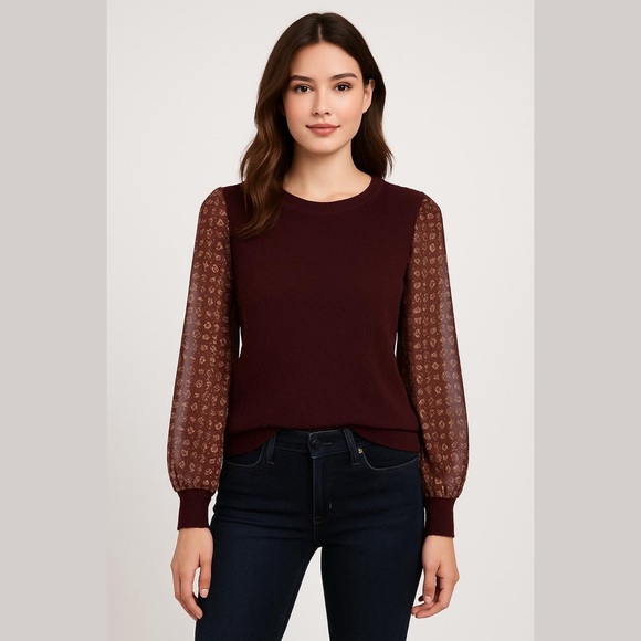 Talbots Tops - Talbots Burgundy Sheer Sleeve Top
